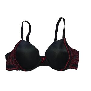 Gilligan & O'Malley Meshy & Lacey Full Coverage Black & Red Push-Up Bra Size 38B